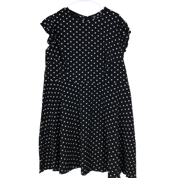 SHEIN Black & White Polkadot Dress w/Ruffled Cap Sleeves, Rockabilly Plus SZ 3X - Picture 2 of 7